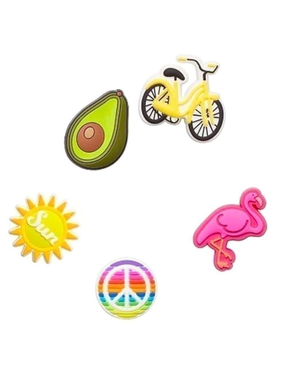 Crocs Sunny Day 5 Pack Summer Uniquely You Jibbitz Set Flamingo Sun Bike Sharms - Picture 2 of 13